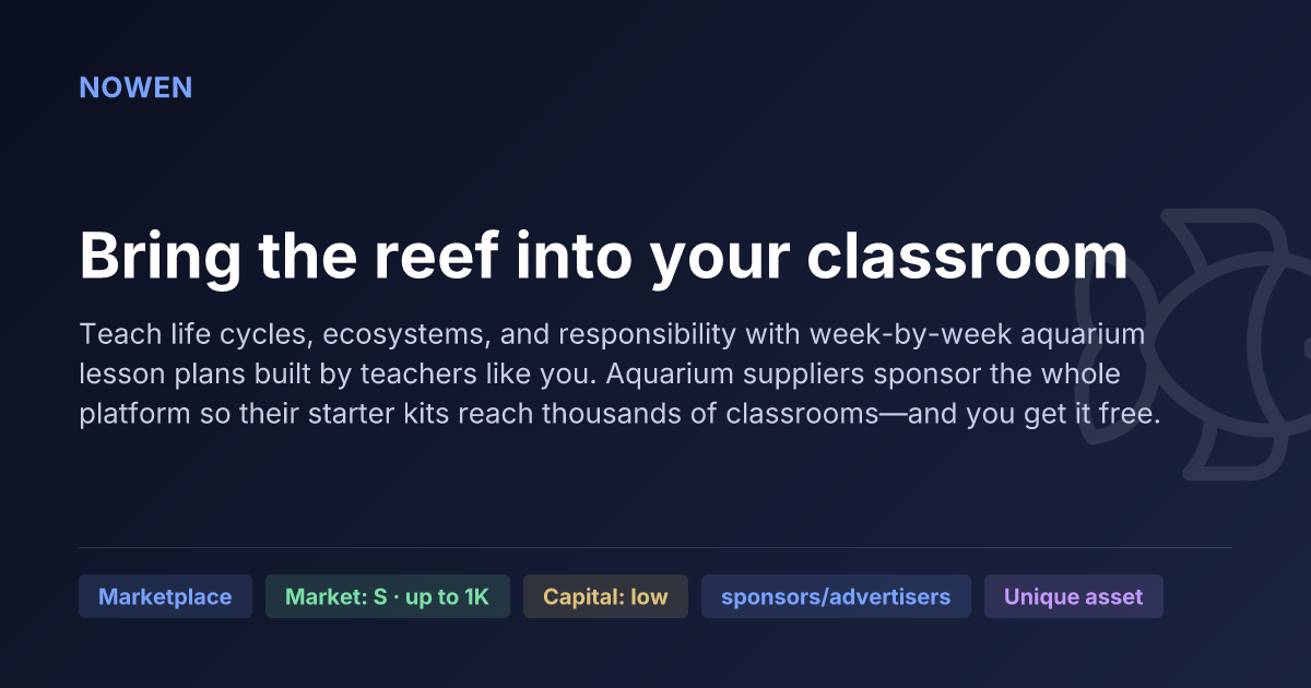 Bring the reef into your classroom - illustrative business idea summary card