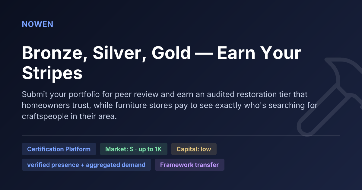 Bronze, Silver, Gold — Earn Your Stripes - illustrative business idea summary card