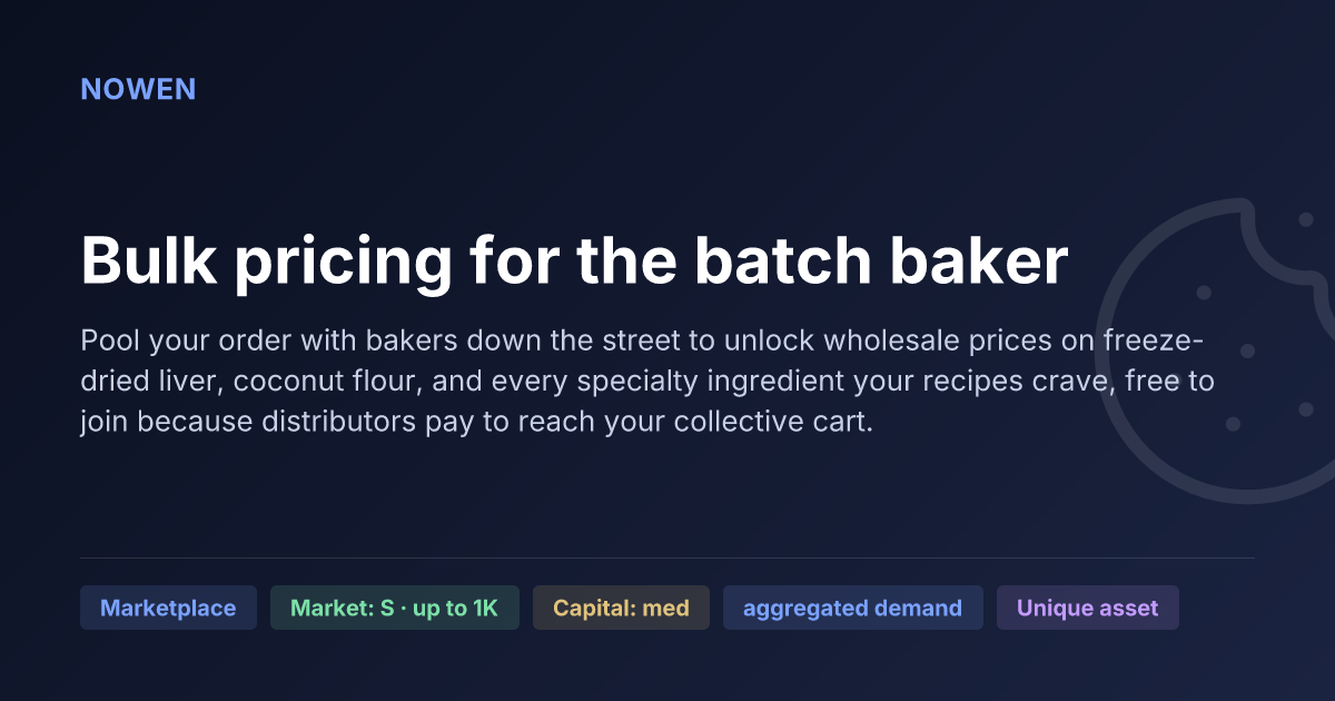 Bulk pricing for the batch baker - illustrative business idea summary card