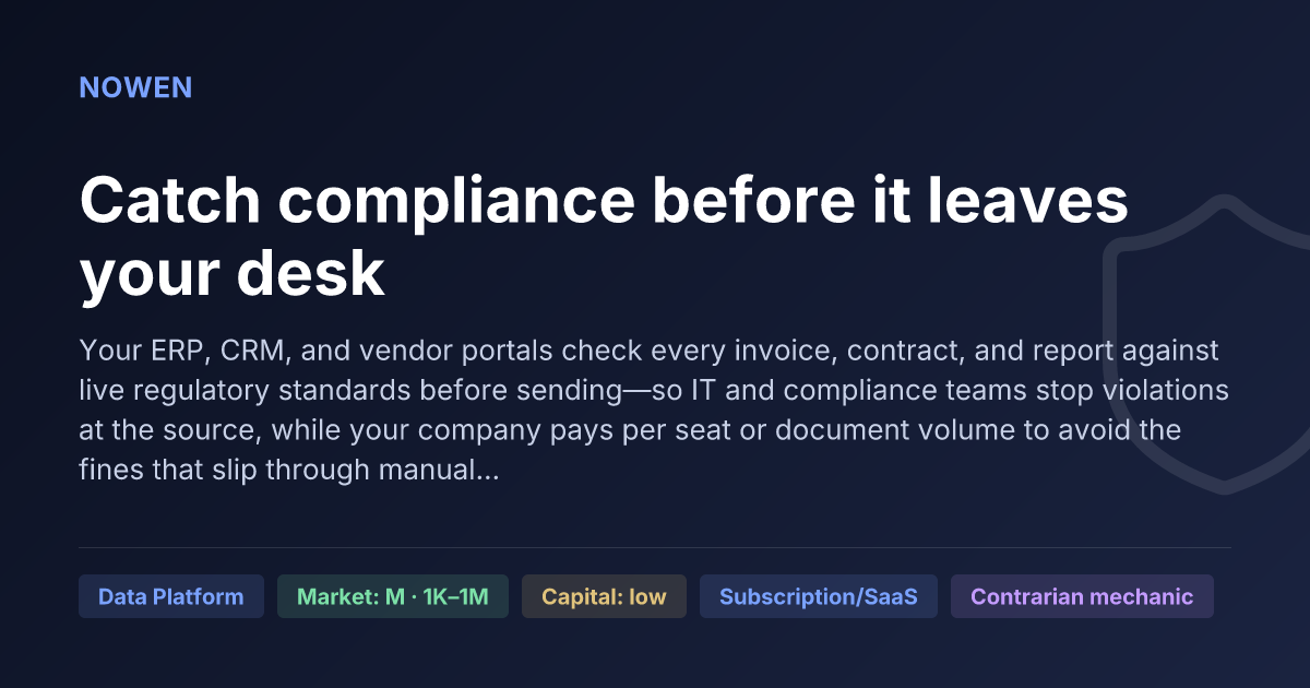 Catch compliance before it leaves your desk - illustrative business idea summary card