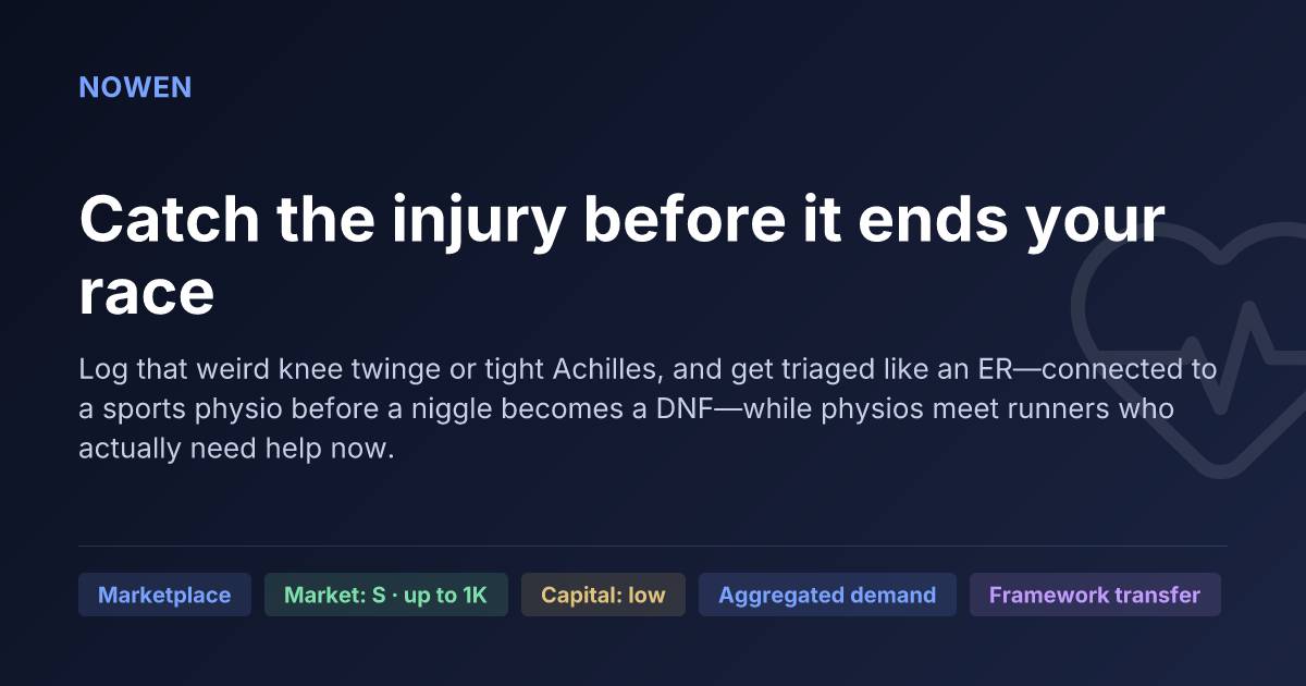 Catch the injury before it ends your race - illustrative business idea summary card