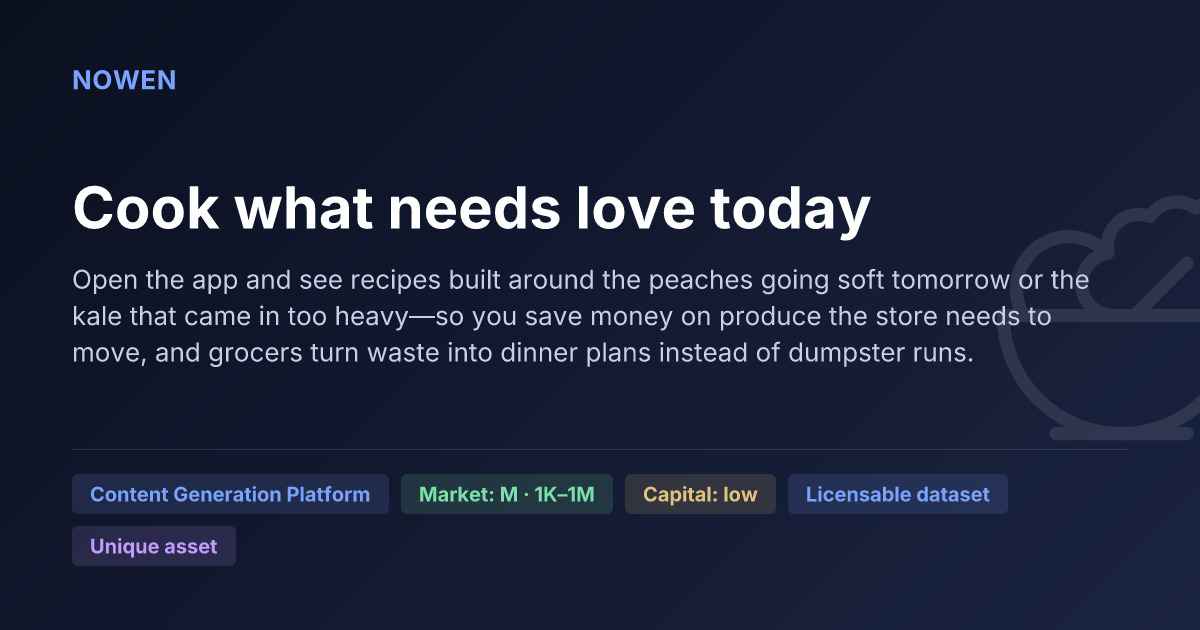 Cook what needs love today - illustrative business idea summary card