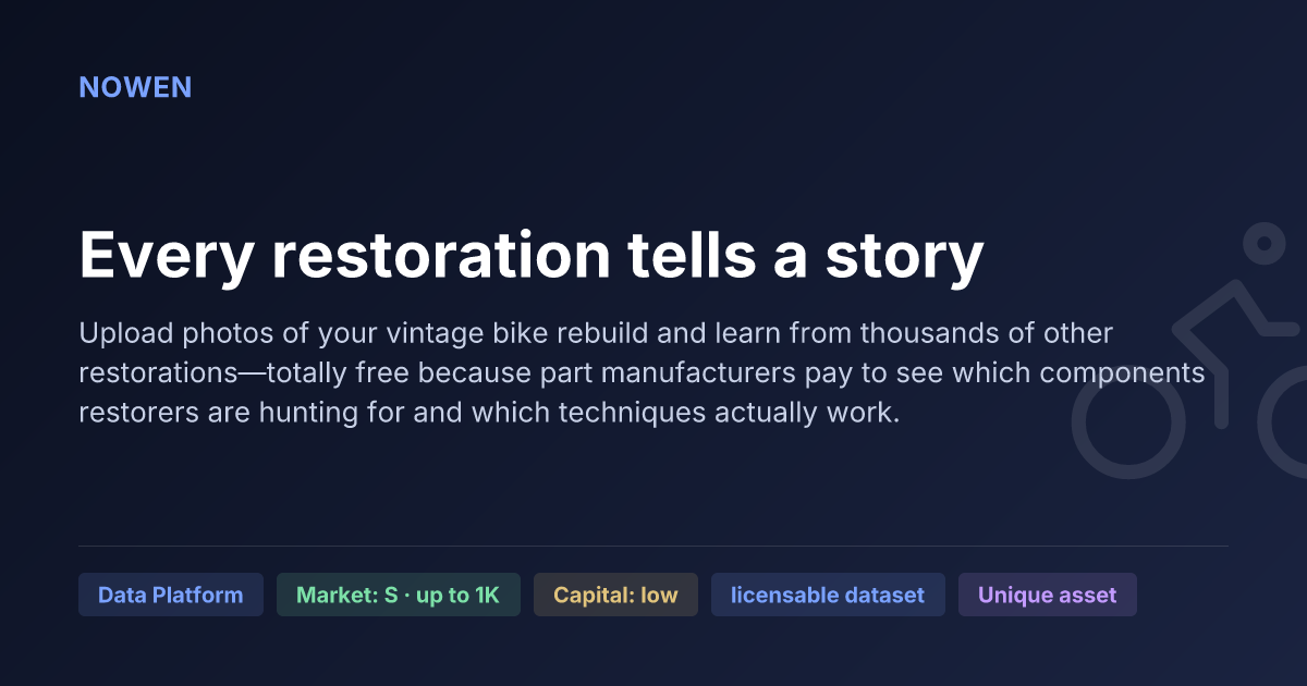 Every restoration tells a story - illustrative business idea summary card