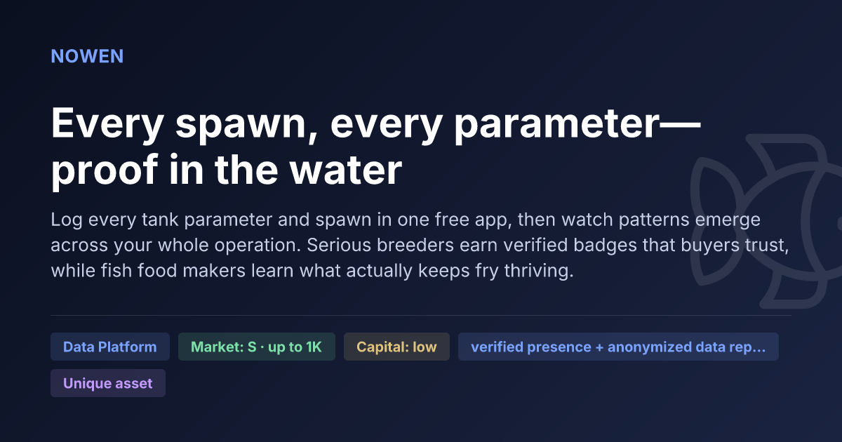 Every spawn, every parameter—proof in the water - illustrative business idea summary card