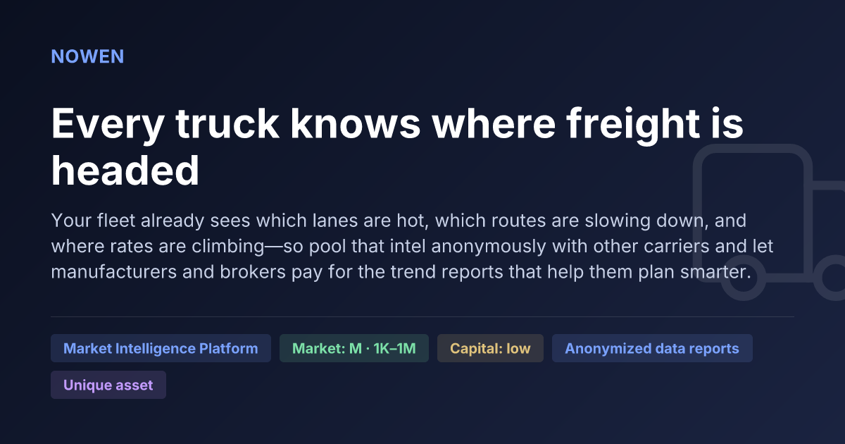 Every truck knows where freight is headed - illustrative business idea summary card