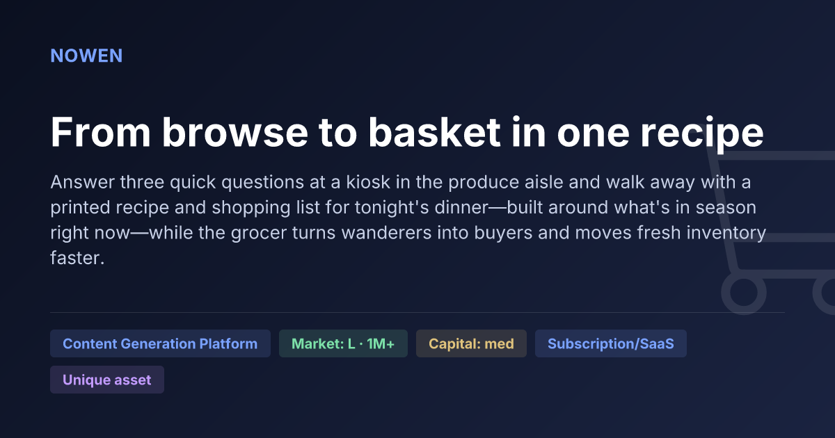 From browse to basket in one recipe - illustrative business idea summary card