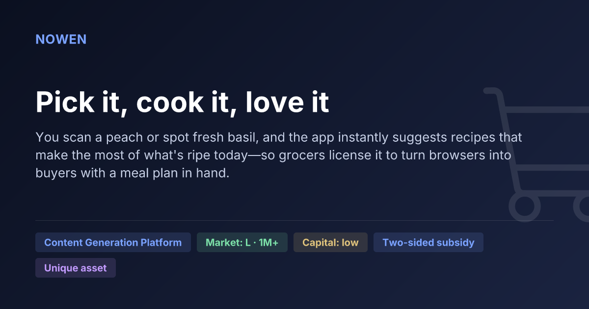 Pick it, cook it, love it - illustrative business idea summary card