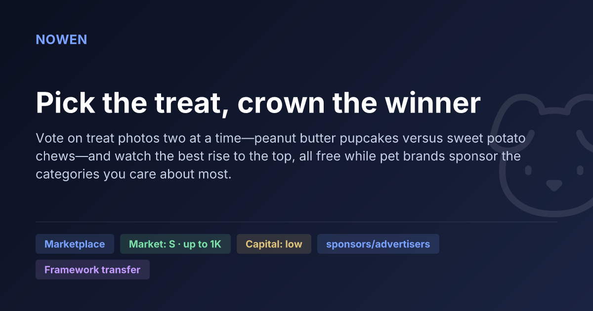 Pick the treat, crown the winner - illustrative business idea summary card