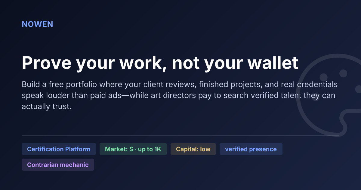 Prove your work, not your wallet - illustrative business idea summary card