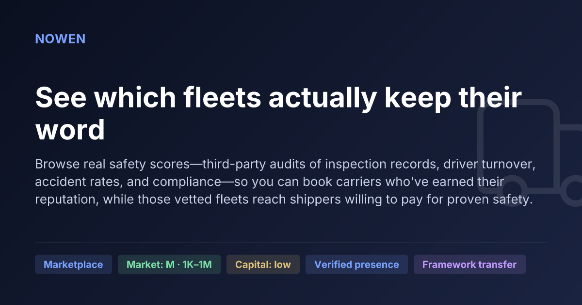 See which fleets actually keep their word - illustrative business idea summary card