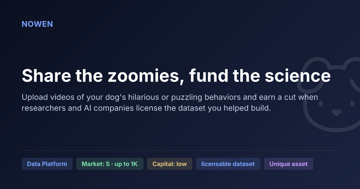 Share the zoomies, fund the science - illustrative business idea summary card