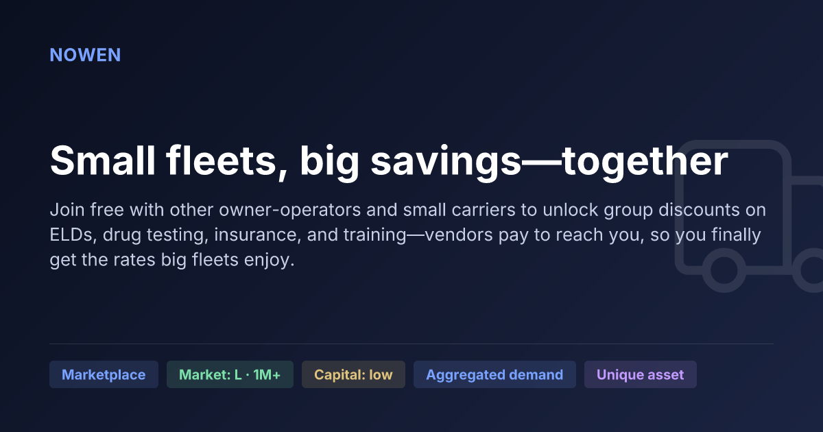 Small fleets, big savings—together - illustrative business idea summary card