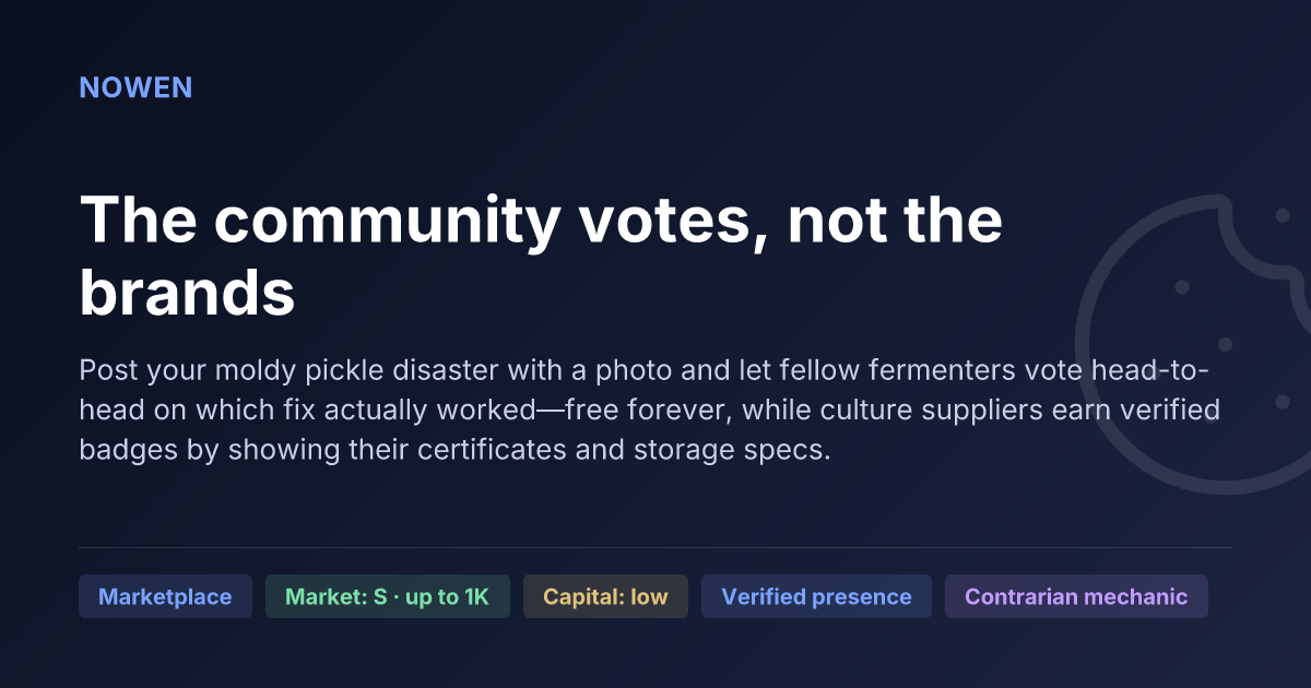 The community votes, not the brands - illustrative business idea summary card
