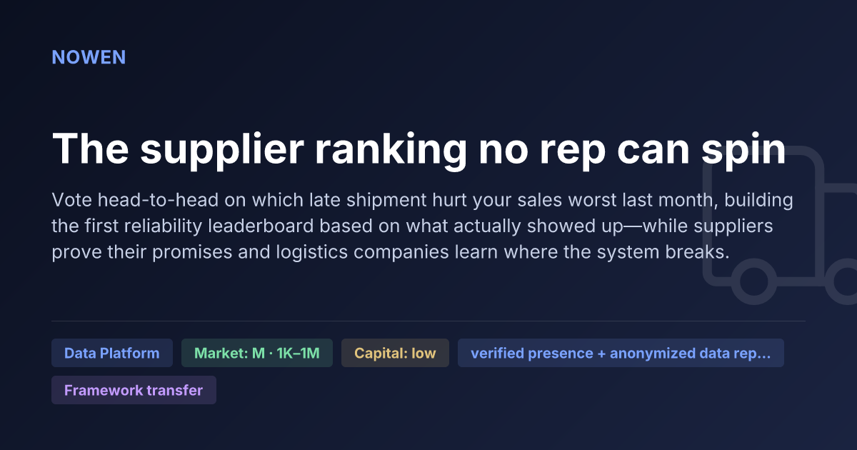 The supplier ranking no rep can spin - illustrative business idea summary card