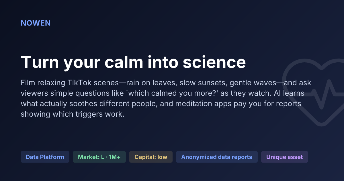 Turn your calm into science - illustrative business idea summary card