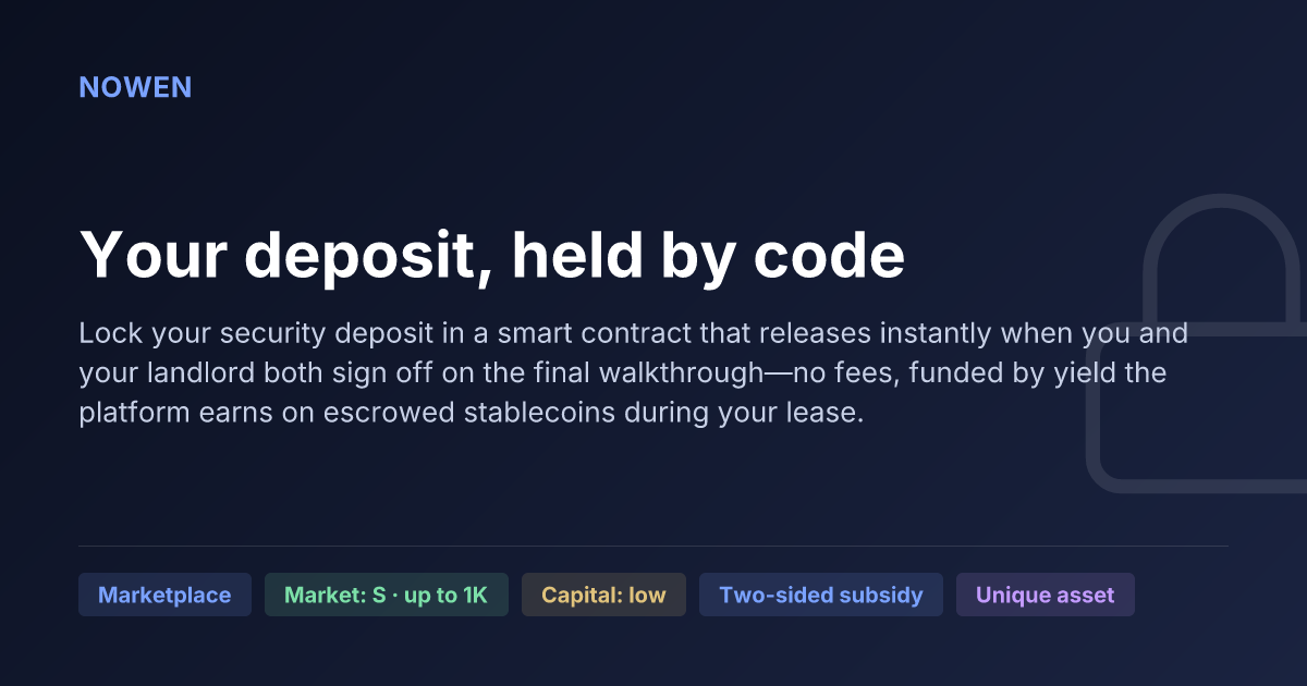 Your deposit, held by code - illustrative business idea summary card
