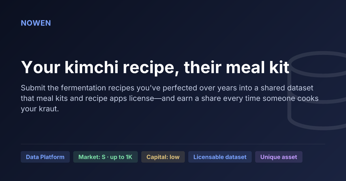 Your kimchi recipe, their meal kit - illustrative business idea summary card