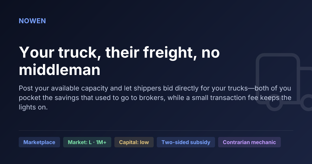 Your truck, their freight, no middleman - illustrative business idea summary card